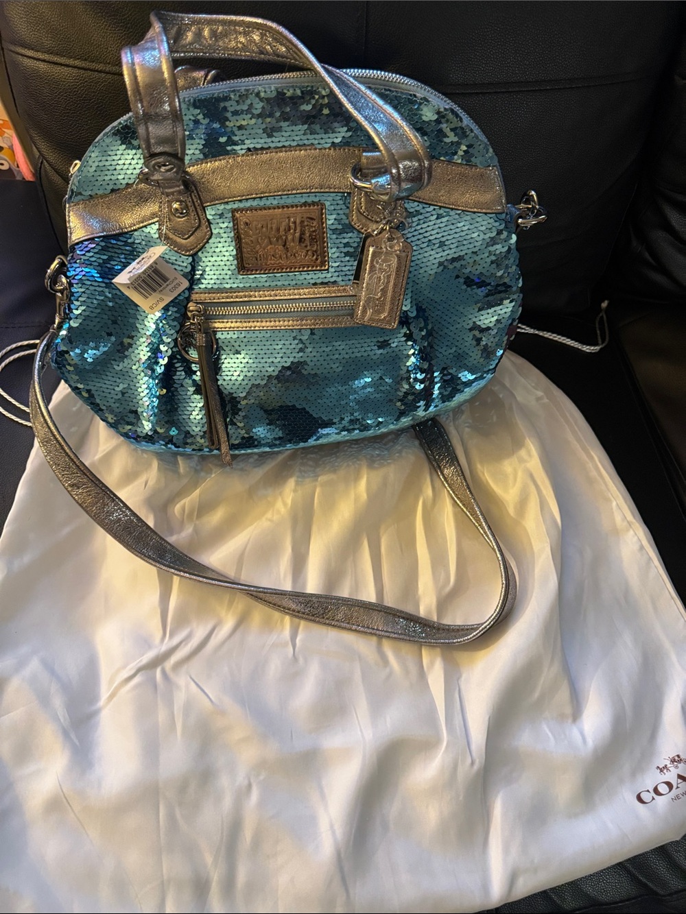 Coach Blue Sequin Dome Crossbody with Silver Trim